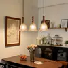 Lámpara colgante de mesita de noche para dormitorio, barra de bar de madera maciza y vidrio estilo retro americano, estilo wabi-sabi, lujo ligero, lámpara colgante pequeña de alta gama para comedor
