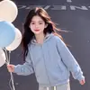 Novedades Primavera/Otoño 2026 Conjunto de Dos Piezas Elegante para Niñas con Sudadera con Cremallera de Manga Larga y Pantalones de Pierna Ancha de Color Sólido