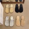 Red de Pesca Tejida Hueca Estilo Francés Moda Ropa Exterior Zapatillas Baotou para Mujer Verano 2025 Nuevas Zapatillas de Fondo Plano Punta Redonda