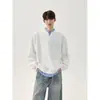Sudadera con Cuello Redondo Empalmada Falsa de Dos Piezas Estilo Retro Americano para Hombre en Otoño Holgada Versátil Casual Tendencia Pulóver