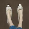 Zapatos de Ballet Nuevos Planos de Metal para Mujer Suela Suave Boca Baja Primavera y Verano 2025 Zapatos Planos de Punta Cuadrada Pequeño Aroma con Lazo