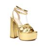 Sandálias de Salto Alto Chunky de Verão Femininas com Plataforma Impermeável em Dourado e Prata, Tamanho Grande 43