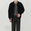 Cardigan com Zíper e Lapela Texturizado Despojado Cool Estilo Old Money Masculino Outono Casual Relaxado Quente Tricô Suéter Casaco