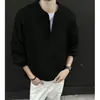 Suéter Cleanft con Cuello Henry para Hombre, Estilo Coreano Otoño e Invierno, Camisa de Punto Gris de Manga Larga, Sudadera Retro Americana