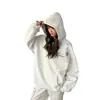 Moletom grosso com capuz e estampa de letras, forrado com fleece, estilo retrô americano para mulheres, corte solto, adequado para primavera e outono, versátil para esportes e deslocamento, jaqueta estilo universitário