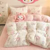 Ins dibujos animados terciopelo de leche funda de cama juego de cuatro piezas funda de edredón de terciopelo de doble cara funda de cama de terciopelo coral sábana de cama ropa de cama cálida de forro polar