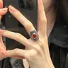 Anillo de Plata de Ley S925 Vintage con Ágata en Forma de Huevo Desgastado para Mujer, Ajustable, Estilo de Lujo Ligero de Nicho de Moda