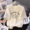 Camiseta blanca de algodón puro de manga corta para mujer, top de verano, estilo nuevo, versátil, corte holgado, camiseta de manga media con estampado