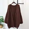 Nuevo Abrigo Suéter de Punto Holgado Estilo Perezoso de Longitud Media Otoño/Invierno 2025 Suave y Gentil de Color Sólido para Mujer