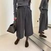 Novos Calças de Lã Wide Leg Cropped de Cintura Alta para Mulheres Outono/Inverno 2026, Estilo Hong Kong Soltas Cor Sólida Moda Casual, Calças de Vovó