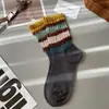 Meias Soltas Femininas para Outono e Inverno, Não Apertam, Meias Arrastão, Estilo Preguiçoso Moderno, Meias Longas Listradas Arco-Íris Retrô Coreanas Atacado