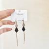Pendientes de plata S925 con diseño geométrico de diamante y aguja para mujer, estilo coreano de alta gama, con borlas y diseño de concha blanca.
