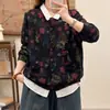 Cárdigan para mujer 2025 otoño nuevo estampado floral tejido de algodón vintage artístico holgado de manga larga