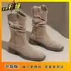Botas Femininas Martin Elegantes Versáteis de Salto Grosso Emagrecedoras 2025 Outono e Inverno Novo Estilo Botas de Cano Curto Populares para Mulheres Baixas