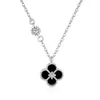 Collar de Plata de Ley S925 de Cuatro Hojas para Mujer, Cadena de Clavícula de Lujo de Nicho, Ágata Negra Tk, Calcedonia, Turquesa Fábrica