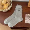 Calcetines con Borde Fruncido Ligeramente Comprimidos para Mujer, Calcetines de Punto Doble de Media Pantorrilla Bordados de Dibujos Animados para Otoño e Invierno, Calcetines de Algodón Lindos para Niñas