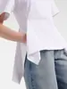 Camiseta Longmei de Algodão Puro com Design Único Slim-Fit para Mulheres Nova Coleção Primavera/Verão 2026 Top de Manga Curta com Barra Irregular