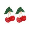 Pendientes de cereza de diamante con aceite de goteo de aleación dulce europea y americana, pendientes de fruta de diamante de color esmaltado exagerado, pendientes transfronterizos
