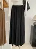 KEKEZOON Estilo Elegante Saia Plissada com Caimento Feminina Cintura Alta Plissada Barra Larga Emagrecimento Cor Sólida Saia Longa 9074