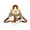 Mochila Pequena Xadrez de Cachorro de Boneca Fofa, Mini Mochila de Pelúcia Cartoon com Tampa Flip, Bolsa Leve de Viagem para Meninas