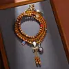 Colar de Contas de Oração de 108 Contas Estilo Xizang, Deus da Riqueza Amarelo, Feito à Mão, com Acessórios Estilo Xizang, Pingente Multicamadas Estilo Étnico