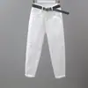 Jeans branco-cremoso Feminino Solto 2024 Primavera e Outono Novo Cintura Alta Stretch Casual Calças Harem Estilo Coreano Calças Rabanete