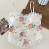 Top de tubo sexy transpirable con interior antiexposición y almohadilla para el pecho con copa fija de una pieza con encaje floral en la espalda