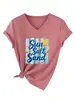 Sol sal arena Amazon eBay sitio independiente moda versátil casual para mujer camiseta de manga corta con cuello en V capa base