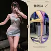 Lencería sexy con cuello halter, estampado de rosas, falda ajustada, estilo de puro deseo, uniforme de escote en V profundo, ropa de dormir fácil de quitar, disponible para venta al por mayor