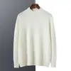 Suéter de Cachemir para Hombre Cuello Alto Medio Prenda de Primera Línea Sin Costuras Talla Grande Tejido Suéter Cálido Versátil Camisa Base Top de Color Sólido