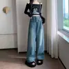 Jeans Retrô Americano Feminino Fino Primavera Verão 2026 Novo Solto Emagrecedor Cintura Alta Perna Reta Perna Larga Comprimento Total Calças