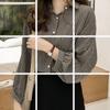 2023 Início do Outono Nova Roupa Feminina Estilo Hong Kong Solta Bf Manga Lanterna Camisa Xadrez Top Feminino de Manga Comprida Jaqueta Camisa Trendy