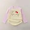 Camiseta de Manga Longa Infantil Roupas Infantis Meninas Algodão Puro Manga Longa Camada Base Infantil Roupas de Outono Infantil Laço Bordado Bebê