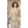 Blusas de Chiffon Largas Plus Size para Mulheres de Meia-Idade e Idosas, Camisas de Renda Estampadas para Primavera e Verão, Confortáveis e Versáteis, Manga Meia-Manga Emagrecedora