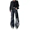 Jeans bordados con notas musicales retro americanos, unisex, nueva colección de otoño, corte holgado, efecto adelgazante, pantalones largos casuales de pierna recta únicos, modernos