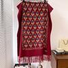 Outono e Inverno Novo Artístico Retro Estilo Étnico Caxemira Feminina Bordado Cachecol Quente Core-spun Fio Borla Decoração