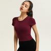 Nova Roupa de Yoga de Manga Curta com Bojo Camiseta Feminina Justa Elástica Curta Expondo o Umbigo Top para Corrida Esportes Fitness