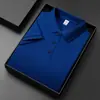 Camisa Polo de Seda Gelada de Manga Curta para Homens Verão 2025 Nova Cor Sólida High-End Camisa de Manga Curta Multicor