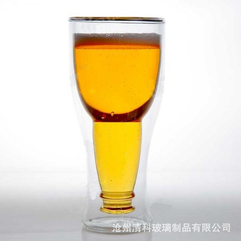 倒置双层啤酒杯,水晶杯,可乐玻璃杯,创意牛奶饮料杯,酒吧大扎啤杯