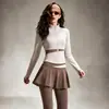 Conjunto de Fitness para Mujer Cuello Alto Manga Larga Chaqueta de Yoga Falda Pantalón Falso de Dos Piezas Control de Abdomen Moldeador Carrera Matutina Ejercicio Conjunto de Yoga