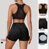 Conjunto de Yoga Fitness Transfronteiriço Europeu e Americano com Bolinhas, Sutiã de Yoga Respirável com Tela, Conjunto de Shorts Esportivos de Cintura Alta Levanta Bumbum