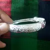 Pulseira de Empurrar e Puxar Estilo Étnico Miao com Caractere da Sorte para Mulheres, 13mm de Largura, 30g, Joia de Prata Esterlina Imitação, Pulseira de Prata com Caractere da Sorte Atacado