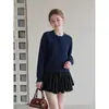 Cardigan de Punto de Manga Larga con Patrón de Diamantes y Lazo Azul Estilo Siempre Suave para Mujer Otoño Holgado Adelgazante Top