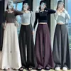Conjunto Feminino de Outono Calças Wide Leg para Corpo Tipo Pera, Cintura Alta, Soltas, Drapeadas, Casuais, de Perna Reta, Comprimento no Chão