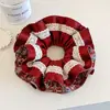 Scrunchie de pañuelo cuadrado de satén con patrón de encaje rojo estilo coreano para mujer, accesorio para el cabello de alta gama, liga para el cabello extragrande