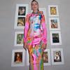 Vestido Externo Versátil de Comprimento Médio com Gola Alta, Mangas Longas, Estampado e Alta Elasticidade - Moda Outono/Inverno 2025 - Roupas Europeias e Americanas Transfronteiriças