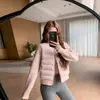 Chaqueta de plumas ligera de invierno con cuello alto y mangas de punto para mujer, estilo corto casual para exteriores, estiliza y abrigadora para uso diario