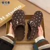 Touca de Feltro com Bolinhas de Solado Grosso Meia Pantufa para Mulheres Uso Externo 2026 Outono/Inverno Novo Fácil de Calçar Pessoa Preguiçosa Veludo Plus Sapatos Birkenstock