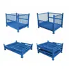 Jaula de Almacenamiento con Marco de Hierro para Almacén, Caja de Material Apilable, Caja de Almacenamiento Plegable, Jaula de Almacenamiento de Alta Resistencia Estilo Europeo, Caja Metálica Reversible