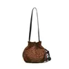 Nova bolsa nuvem com cordão estampa de leopardo retrô 2026, couro genuíno feminino, plissada, estilo descontraído, adequada para uso diário e deslocamento, bolsa de ombro ou bolsa transversal